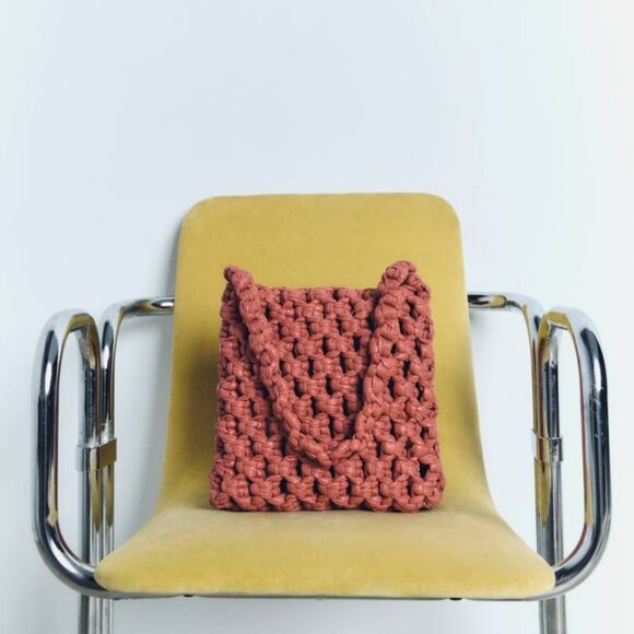 New Zara Woven Braided Crochet Open Knit Leather Weaved Shoulder Bag Purse Funky - Picture 1 of 9